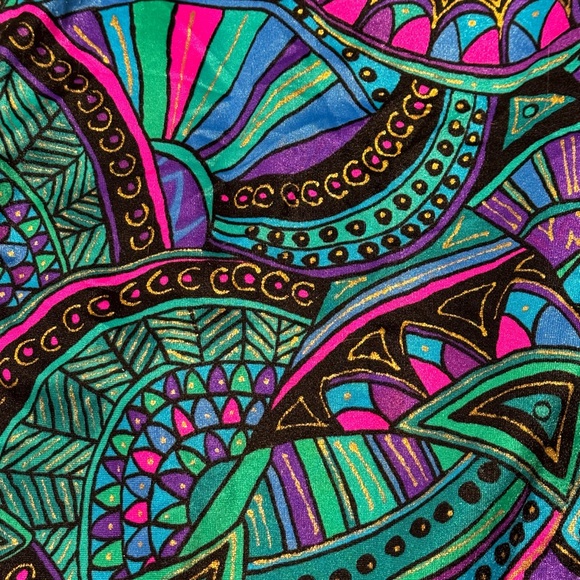 Vtg Catalina Abstracted Ruched Swimsuit Faux Wrap USA Teal Gold Paisley - Picture 7 of 9